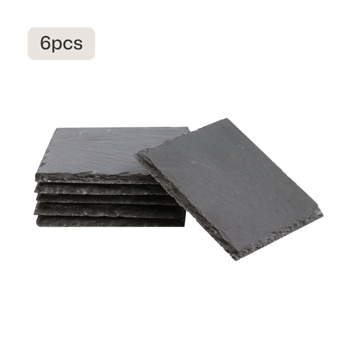Stone Slate Coasters Square, Black, 6 Pcs