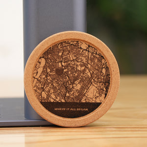 Wolf Engraving on the Cork Coaster