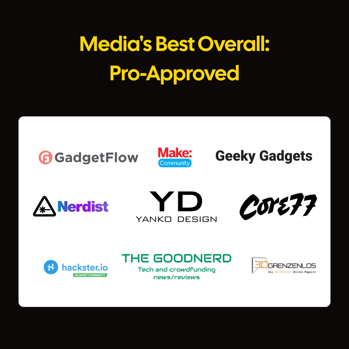 LaserPecker engraver is "Media's Pro-Approved: Best Overall," receiving endorsements from top tech and design outlets including GadgetFlow, Make: Community, Yanko Design, and Core77, among others.