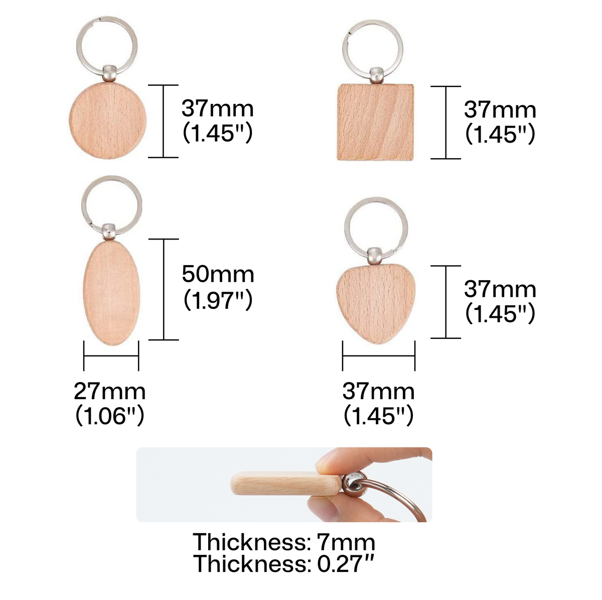Porte-clés vierges en bois assortis (20 pièces)