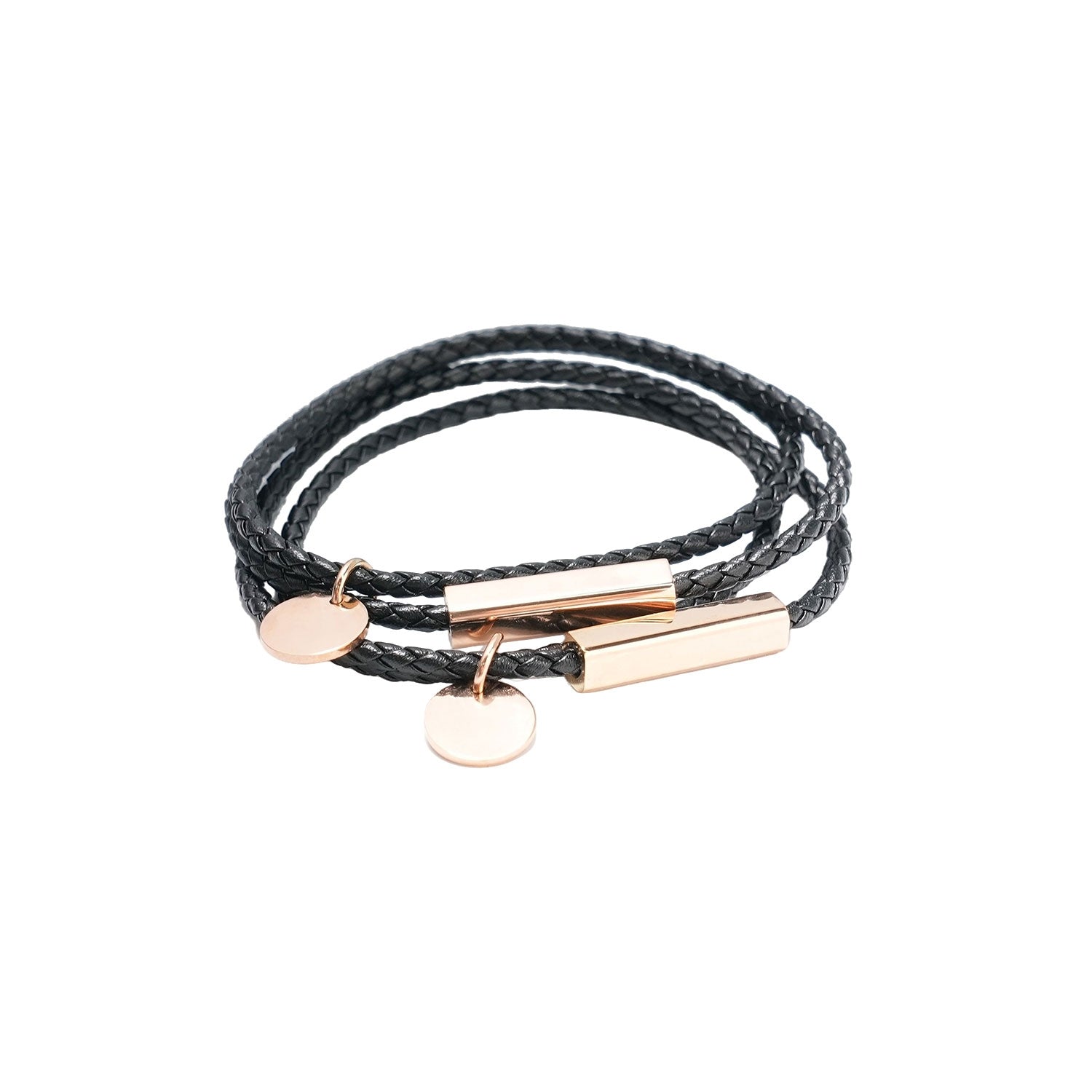 Braided Leather Bracelet with Stainless Steel Rod, 2 pcs