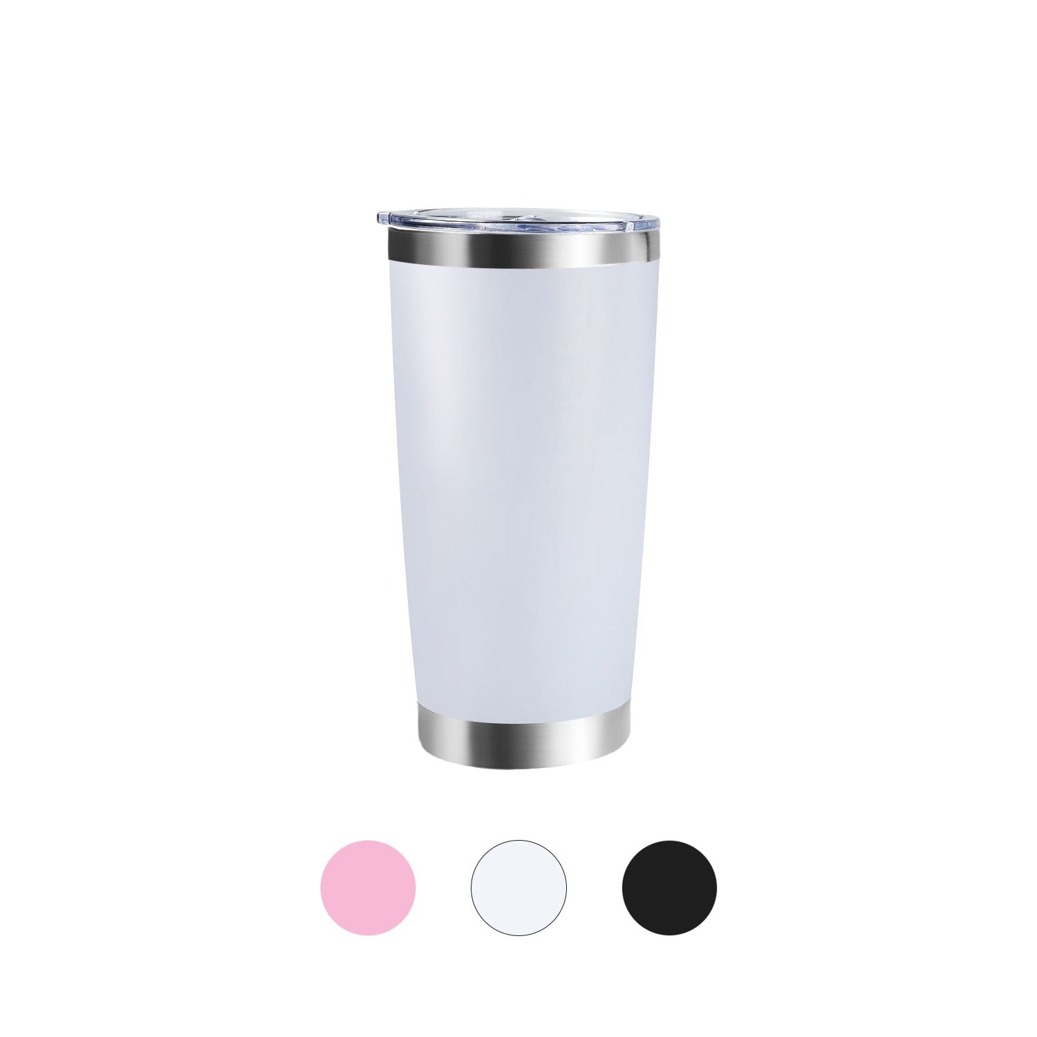 Coated Stainless Steel Tumbler with Lid, 20 oz, White
