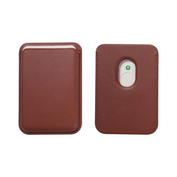 Magnetic Leather Card Holder for iPhone, Ocker Red Color