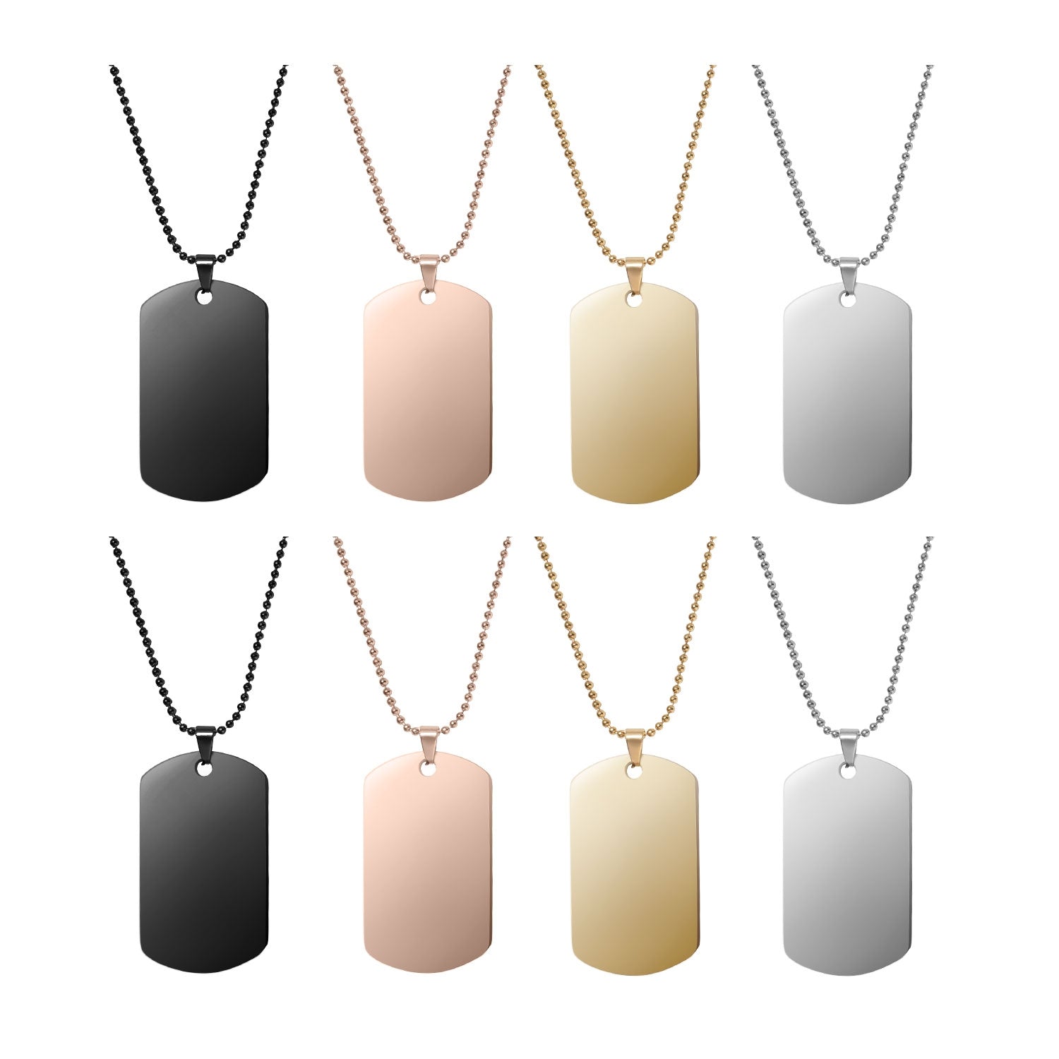 Stainless Steel Army Pendant Necklace, Dog Tag, 8 pcs, 4 Colors