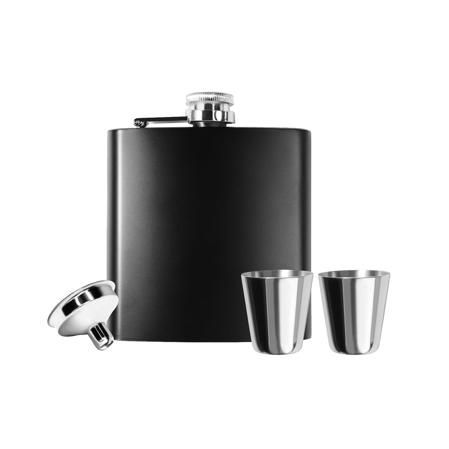 Stainless Steel Hip Flask with Funnel and Cups, 6 oz