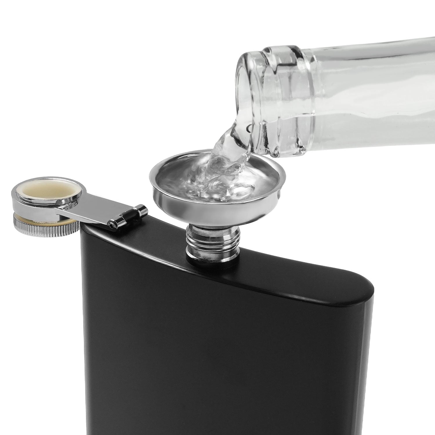 Pouring vodka into the hop flask using the funnel included