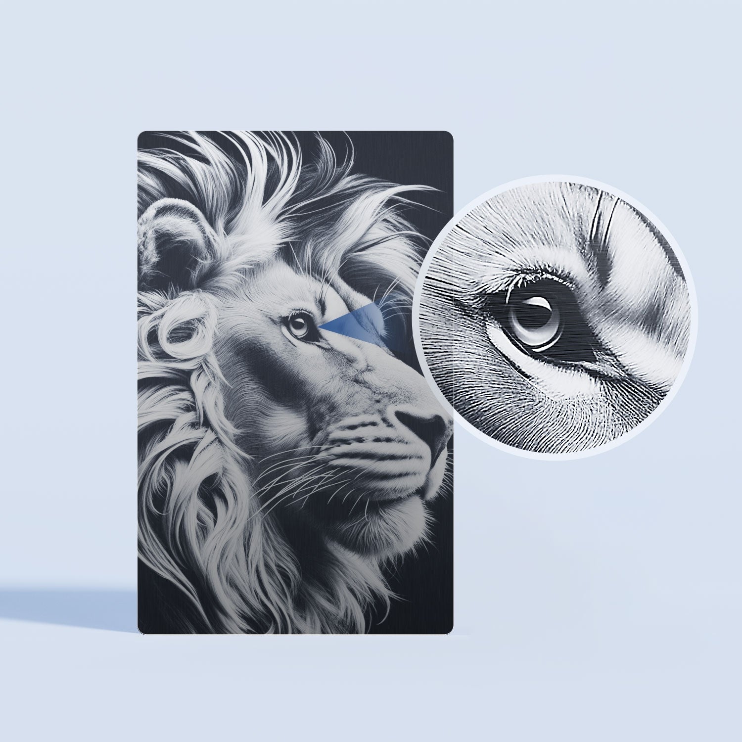 Lion engraving on the card with high precision and details