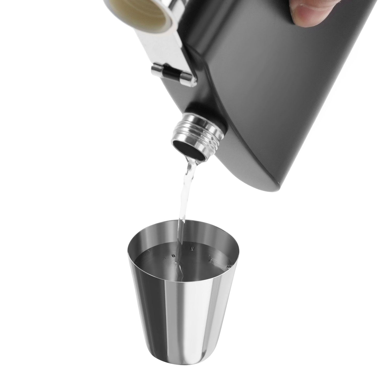 Pouring vodka from the flask into the cup included