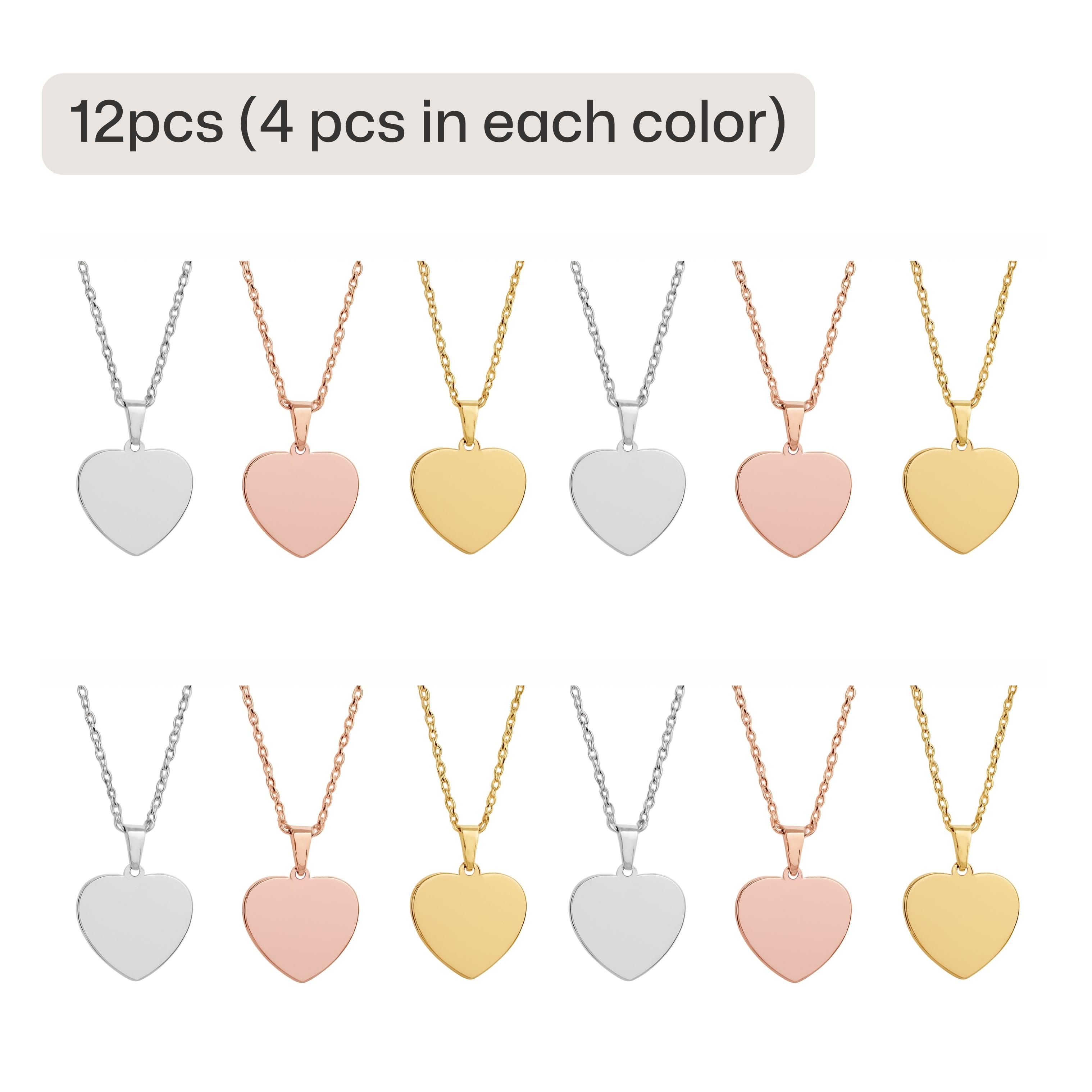 Stainless Steel Heart-Shaped Pendant 12 pcs, 4 pcs in each color