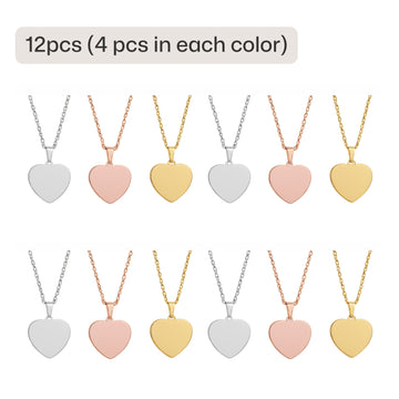 Stainless Steel Heart-Shaped Pendant 12 pcs, 4 pcs in each color