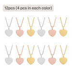 Stainless Steel Heart-Shaped Pendant 12 pcs, 4 pcs in each color