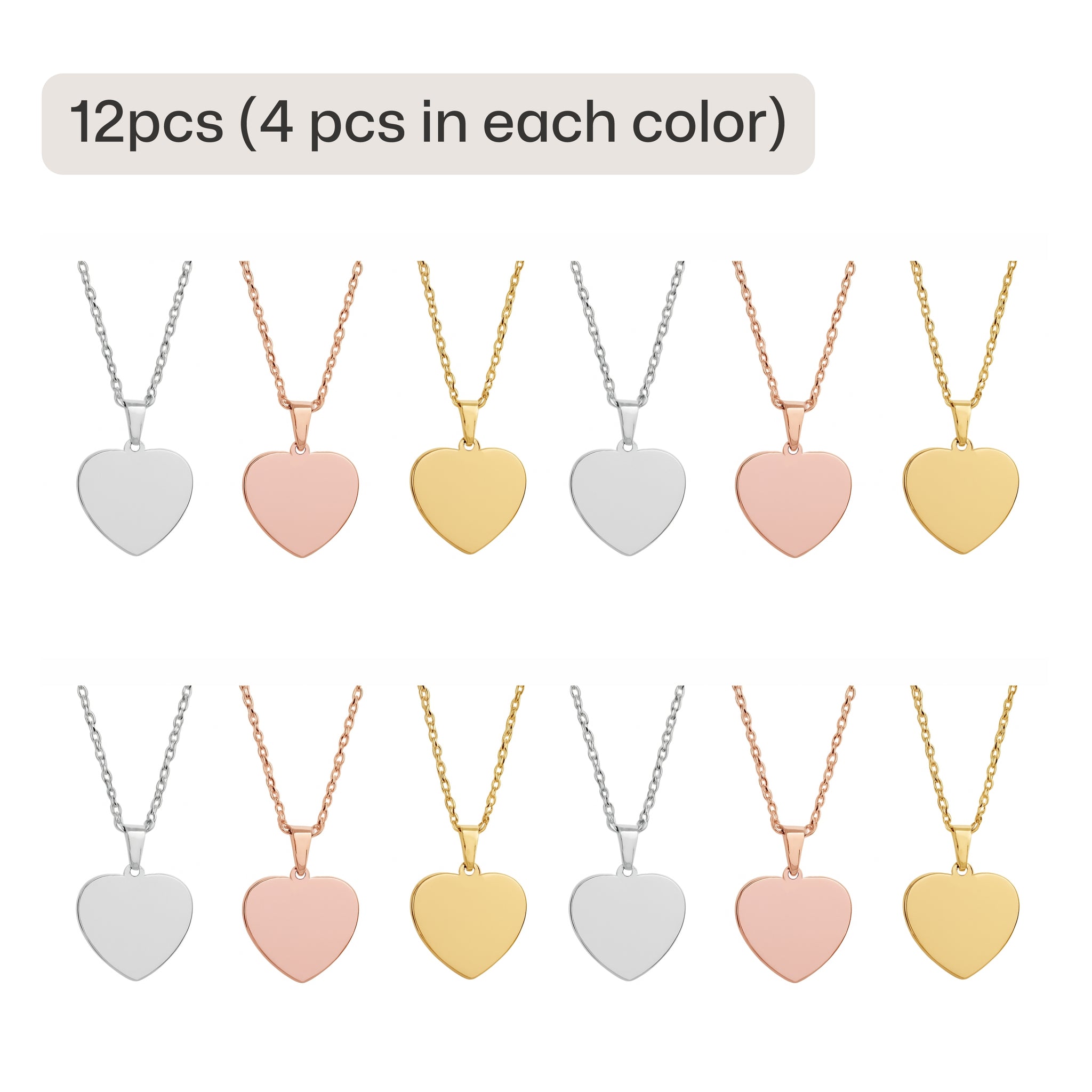 Stainless Steel Heart-Shaped Pendant 12 pcs, 4 pcs in each color
