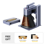 LaserPecker LP2 Plus SpinTrack bundle with an additional versatile electric roller, plus a free gift of safety goggles (worth €49,99) and a material pack (worth €14,99), offering a complete solution for both standard and round-shaped engraving projects.