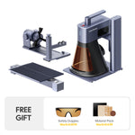 LaserPecker LP2 Plus pro-grade bundle including the basic main unit, rotary extension, and slide extension, plus a free gift of safety goggles (worth €49,99) and a material pack (worth €14,99), offering a complete, versatile solution for all engraving needs.