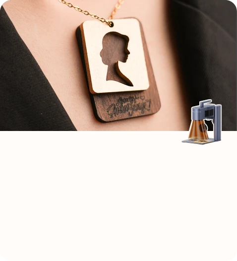 Wooden pendant featuring a woman’s portrait for Mother’s Day.