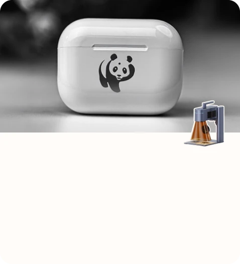 Minimalist earbuds case featuring a panda engraving.