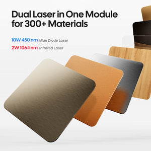LaserPecker LP4: Features Dual Laser technology with a 10W 450nm Blue Diode Laser and 2W 1064nm Infrared Laser to engrave on 300+ materials including metal and wood.