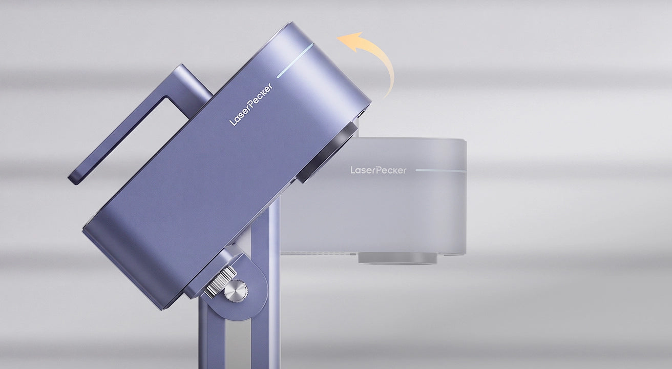 Adjustable LaserPecker LP4 laser unit rotating for flexible multi-angle engraving.