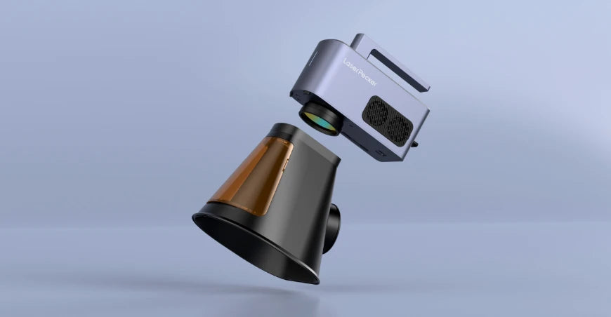 LaserPecker LP2 Plus featuring a tool-free hand-tightened protective cover with quick hand screws for safer, hassle-free installation and maintenance.