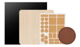 A comprehensive starter material pack included with the LaserPecker LP2 Plus, featuring wood sheets, metal cards, and craft paper for immediate laser engraving and cutting tests.