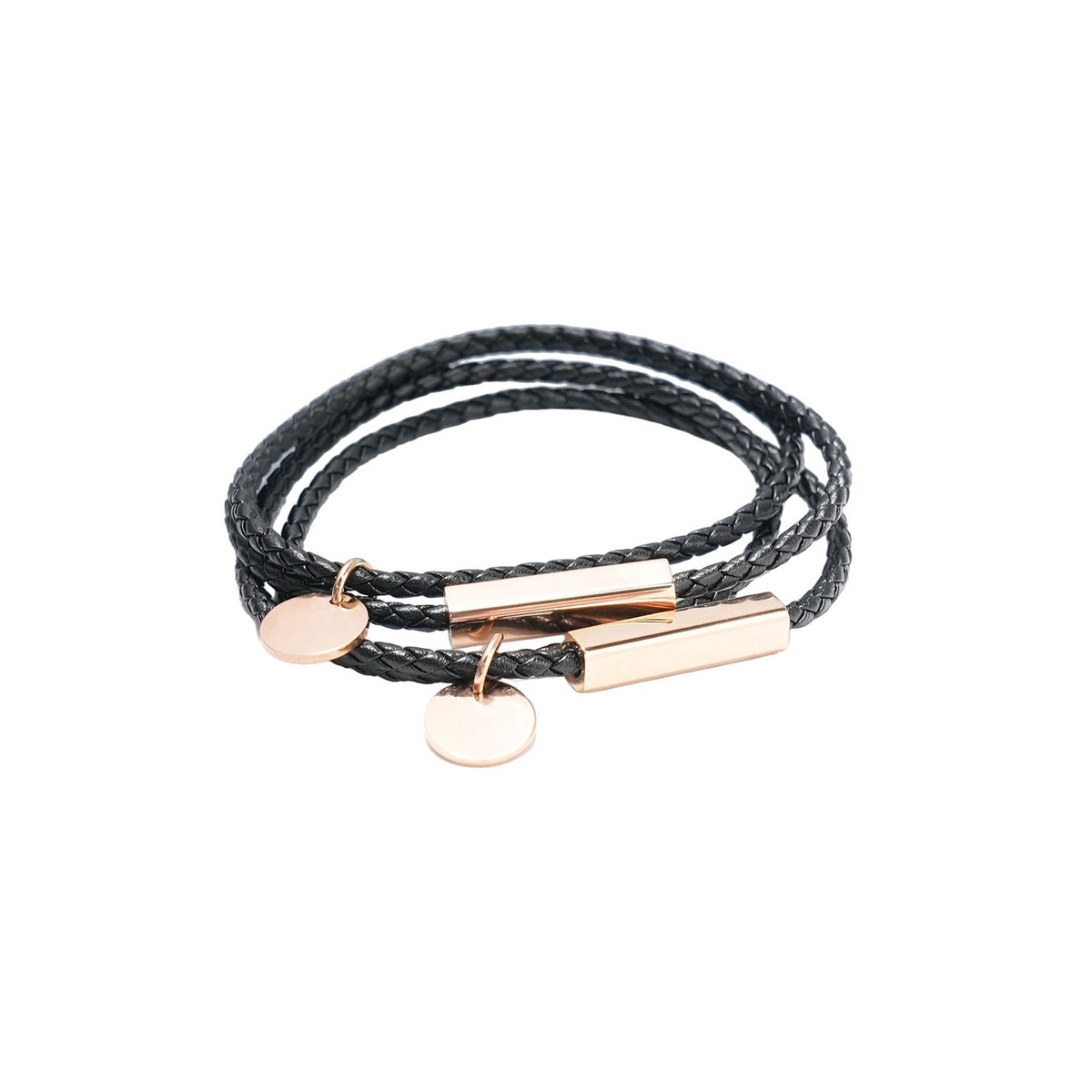 Braided Leather Bracelet with Stainless Steel Rod (2pcs)