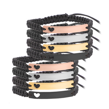 Bracelet en barre d’acier inoxydable avec corde tressée  (8 pcs)