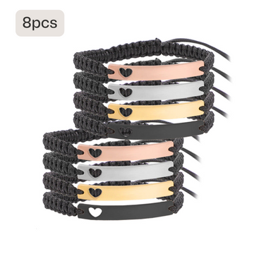Bracelet en barre d’acier inoxydable avec corde tressée  (8 pcs)