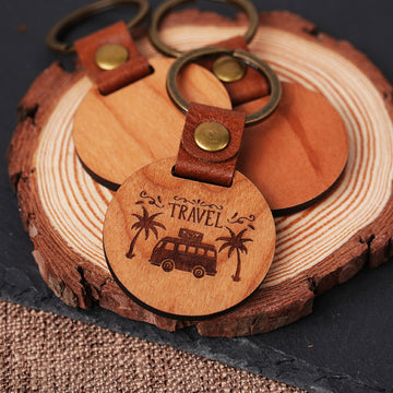 Porte-clés rond en bois de cerisier