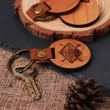 Porte-clés rond en bois de cerisier
