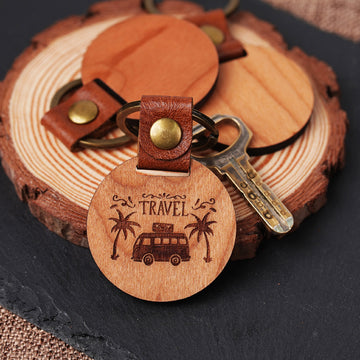 Porte-clés rond en bois de cerisier
