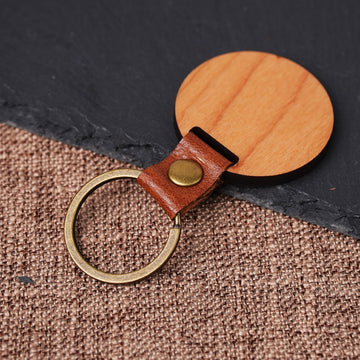 Porte-clés rond en bois de cerisier