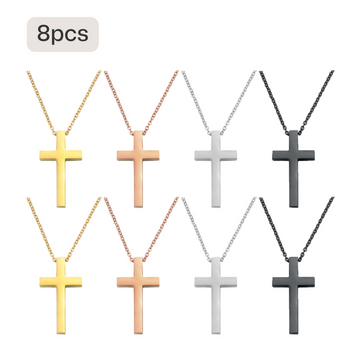 Collier avec pendentif croix en acier inoxydable (8 pcs)