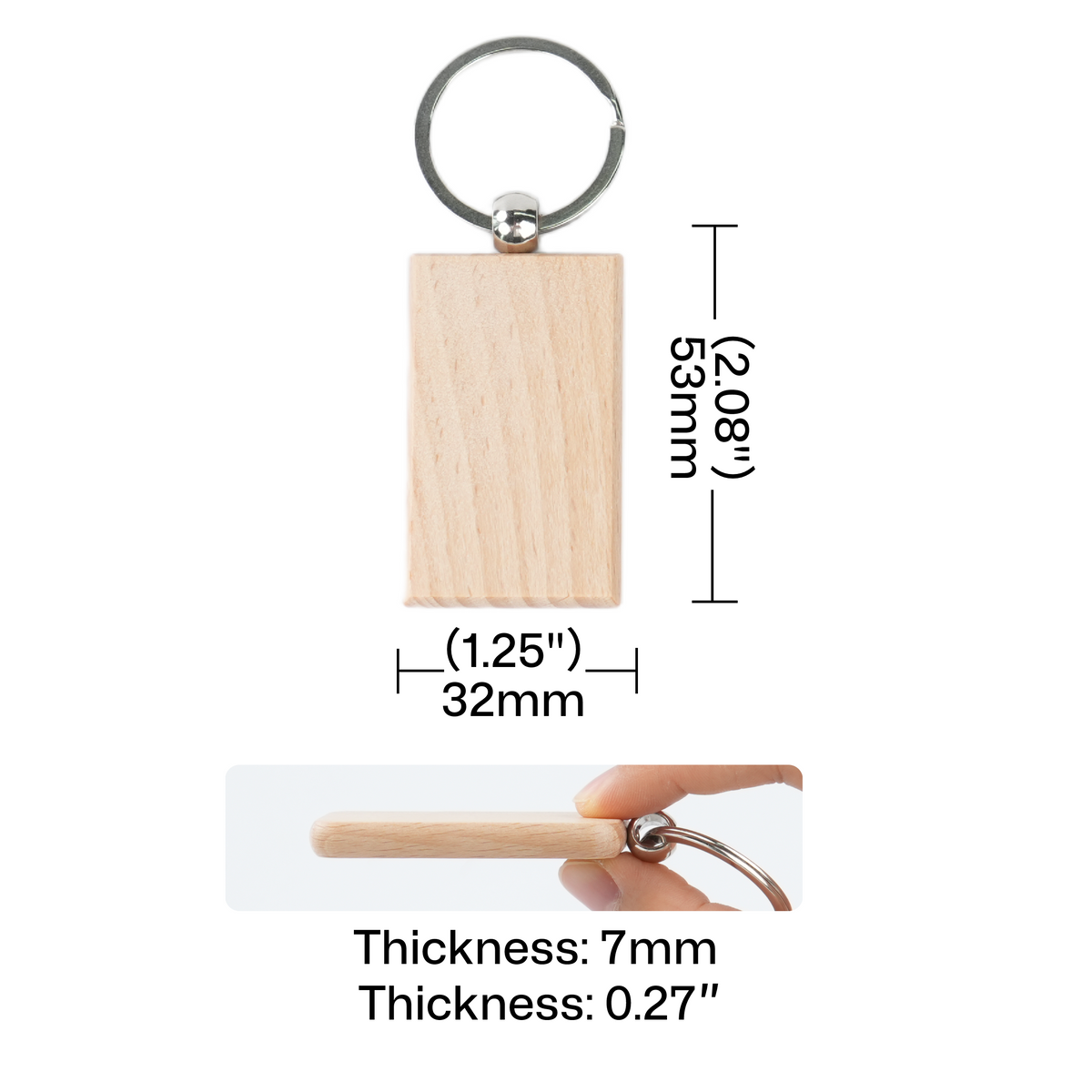 Porte-clés rectangulaire vierge en bois (20 pièces / 40 pièces)