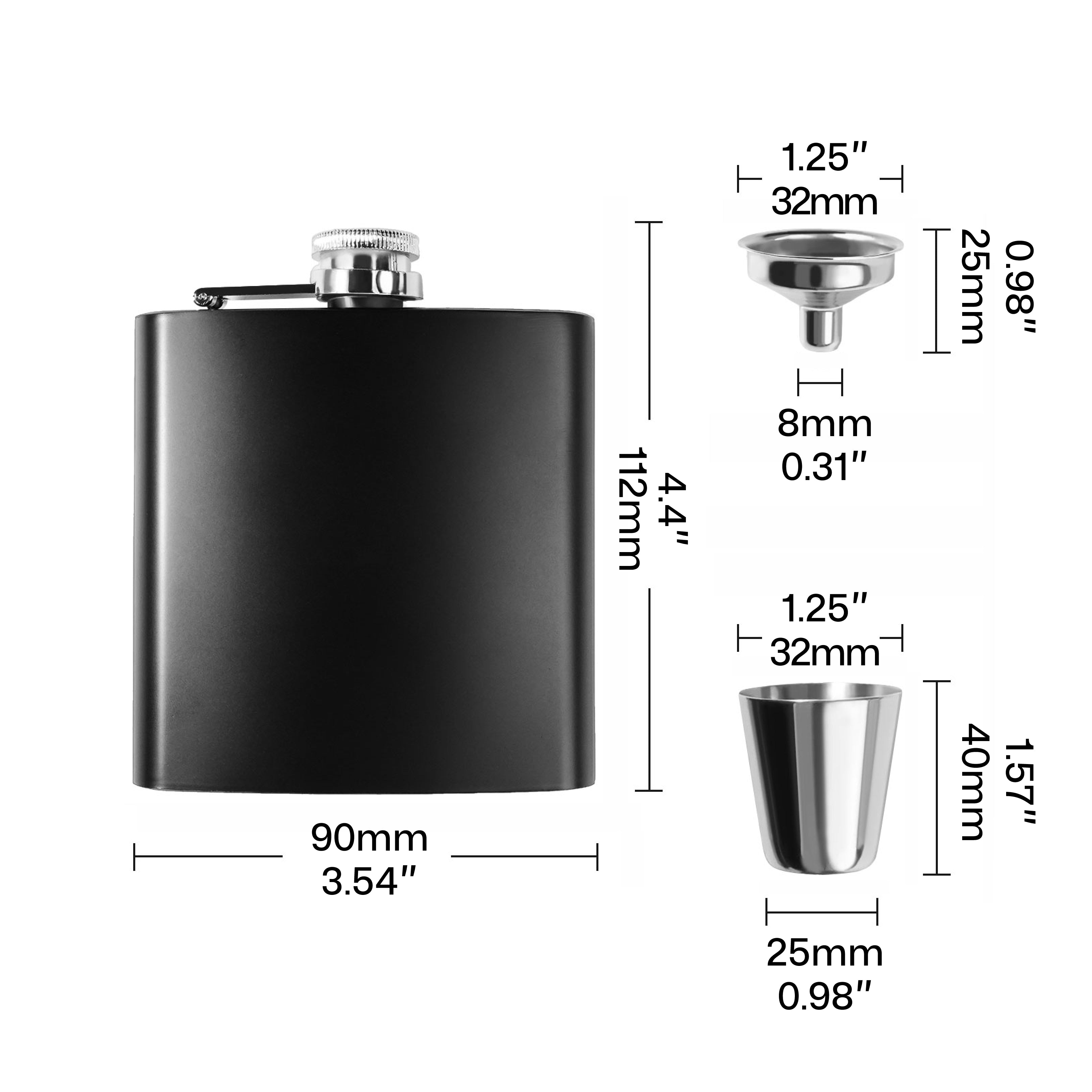 Gourde en acier inoxydable avec entonnoir et gobelets (6 oz)