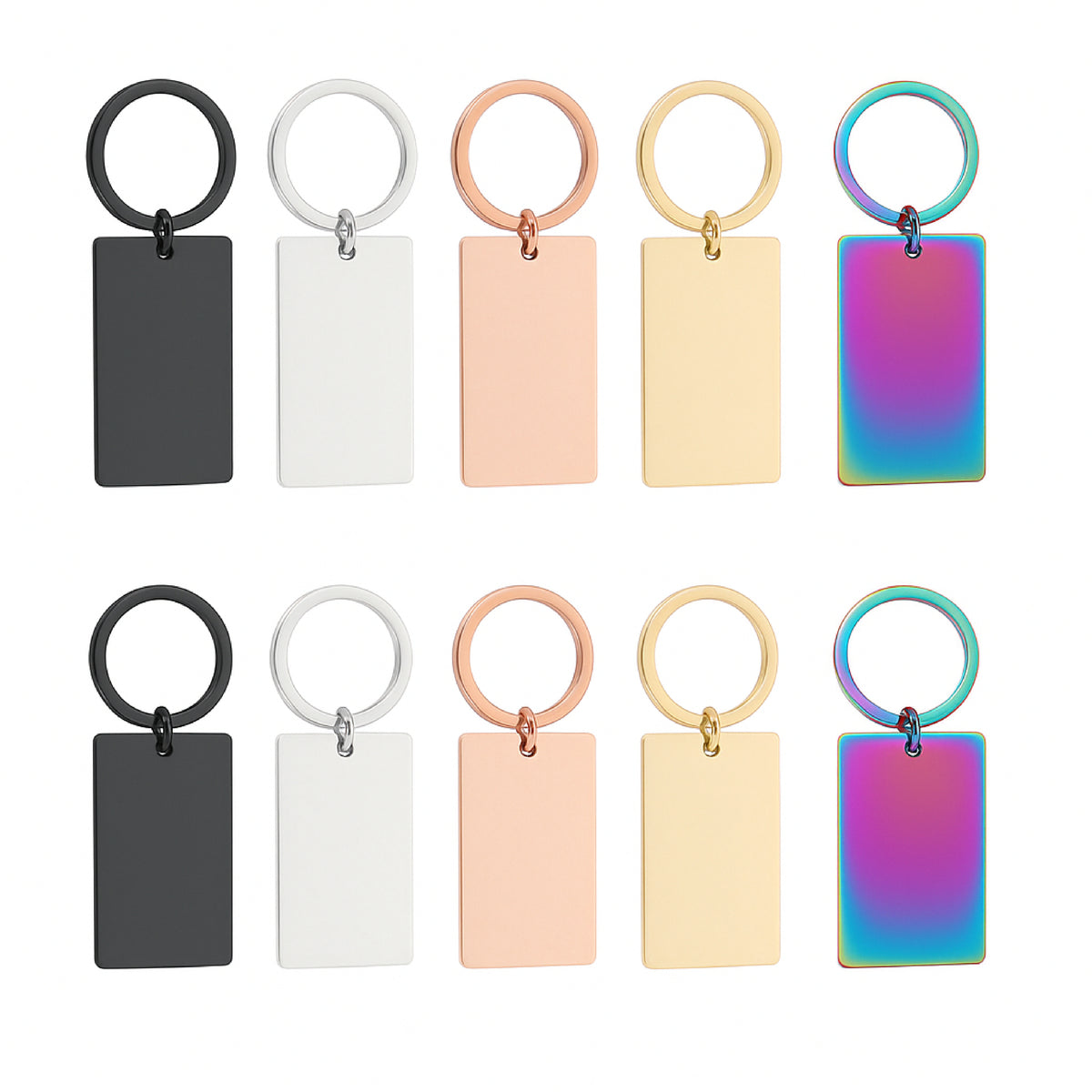 Porte-clés rectangulaires en acier inoxydable (10 pièces)