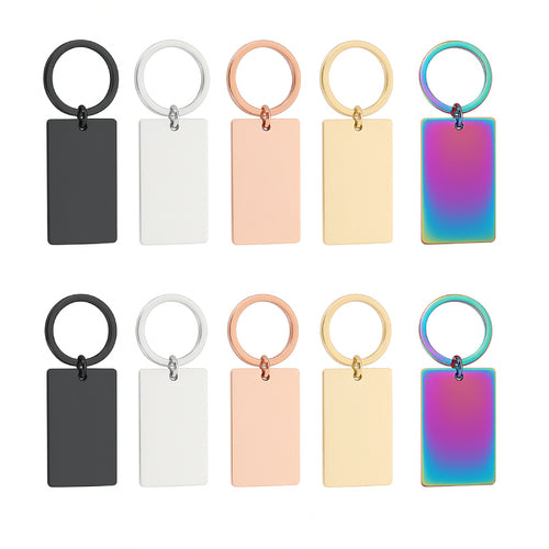 Porte-clés rectangulaire en acier inoxydable (10 pcs)