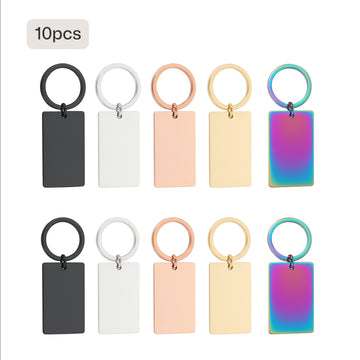 Porte-clés rectangulaire en acier inoxydable (10 pcs)