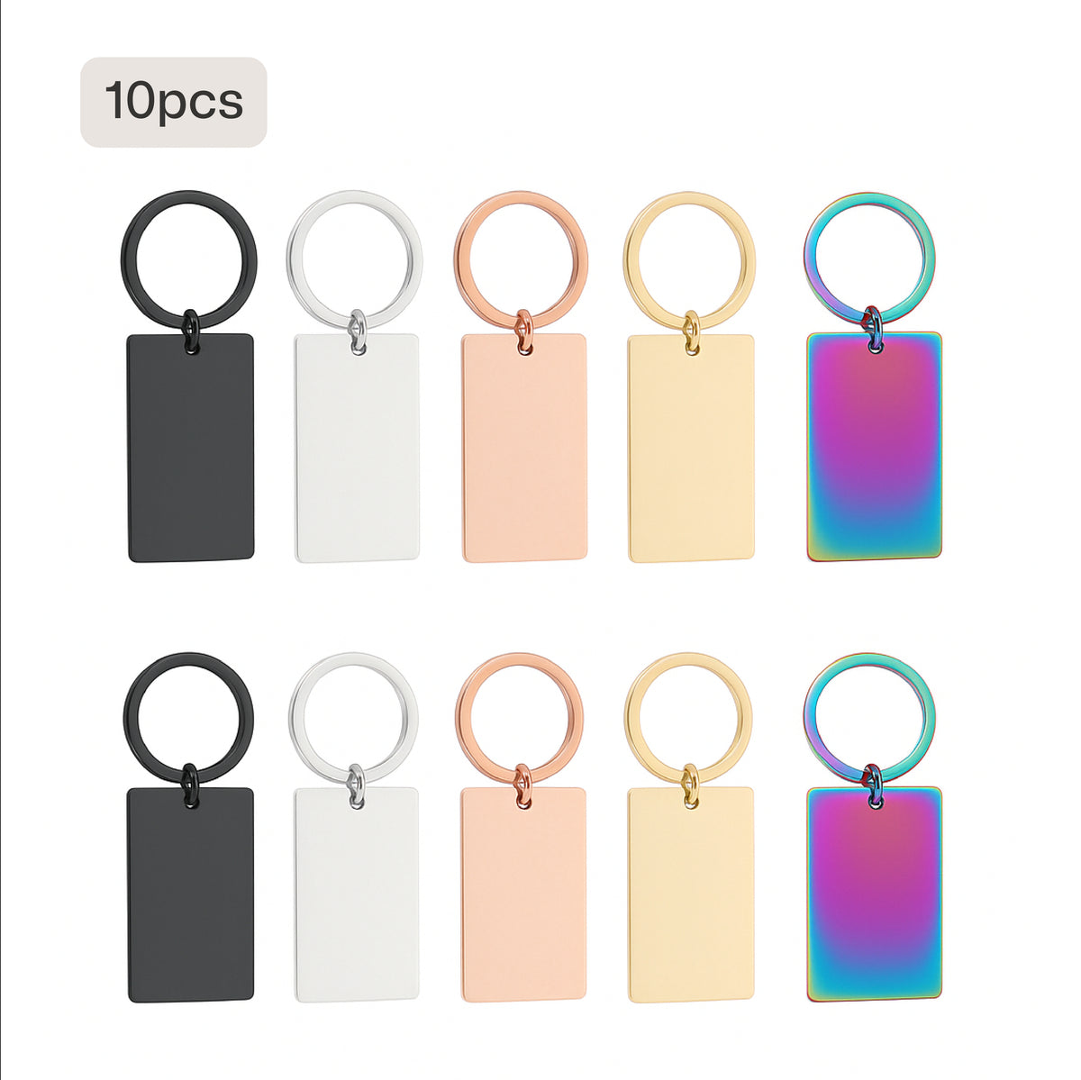 Porte-clés rectangulaires en acier inoxydable (10 pièces)
