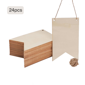 Panneaux en bois vierge en forme de fanion (24 pcs / 48 pcs)
