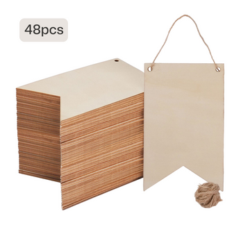 Panneaux en bois vierge en forme de fanion (24 pcs / 48 pcs)