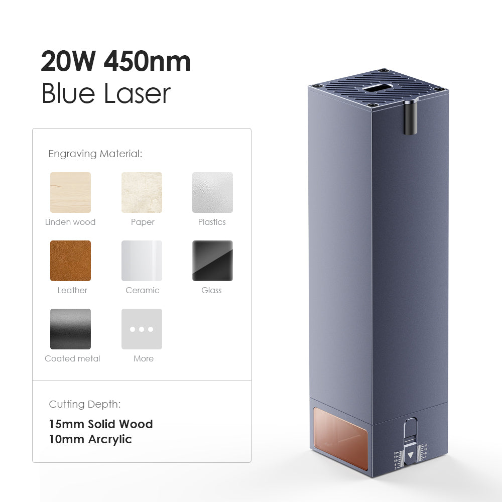 Engravable materials by 20W 450nm blue laser module