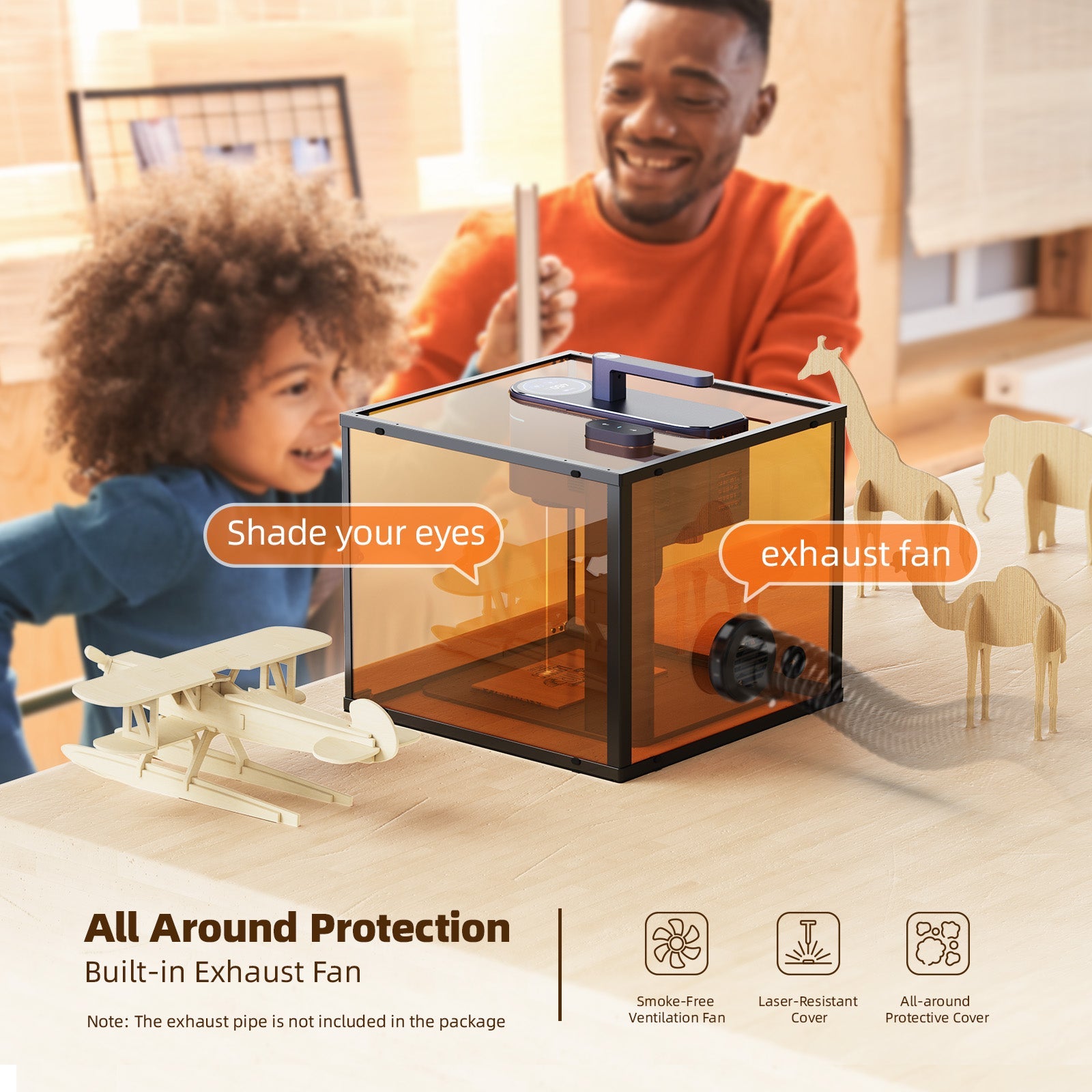 Built-in ventilator fan facilicates the smoke exhaustion.
