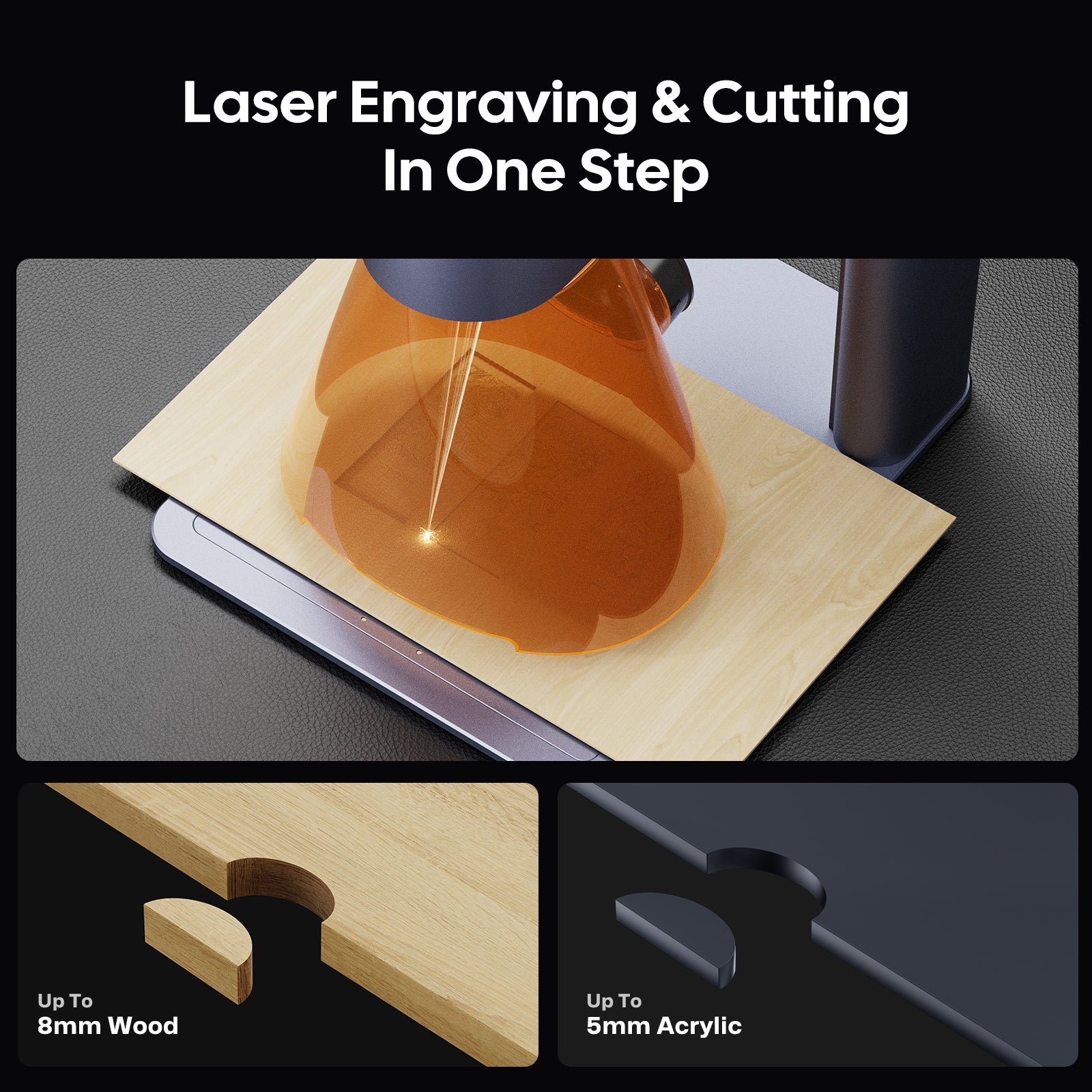 LP4 can cut up to 8mm wood and 5mm acrylic