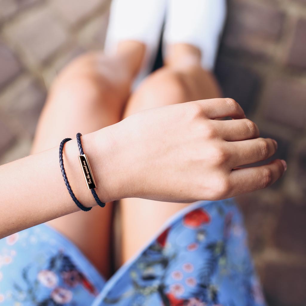 Braided Leather Bracelet with Stainless Steel Rod (2 pcs)