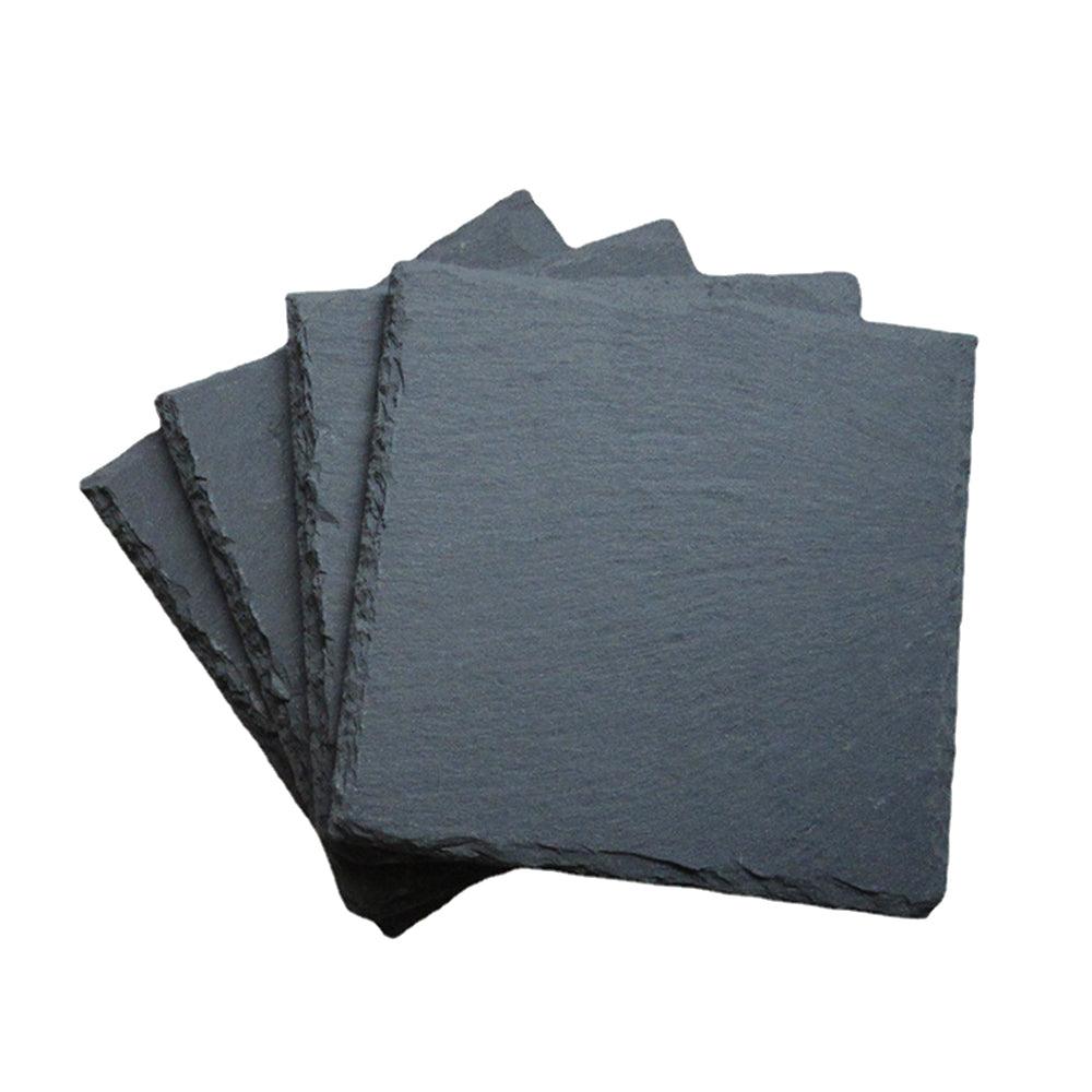 6 Pack Square Black Slate Stone Cup Coasters for Drink Bar Kitchen Home