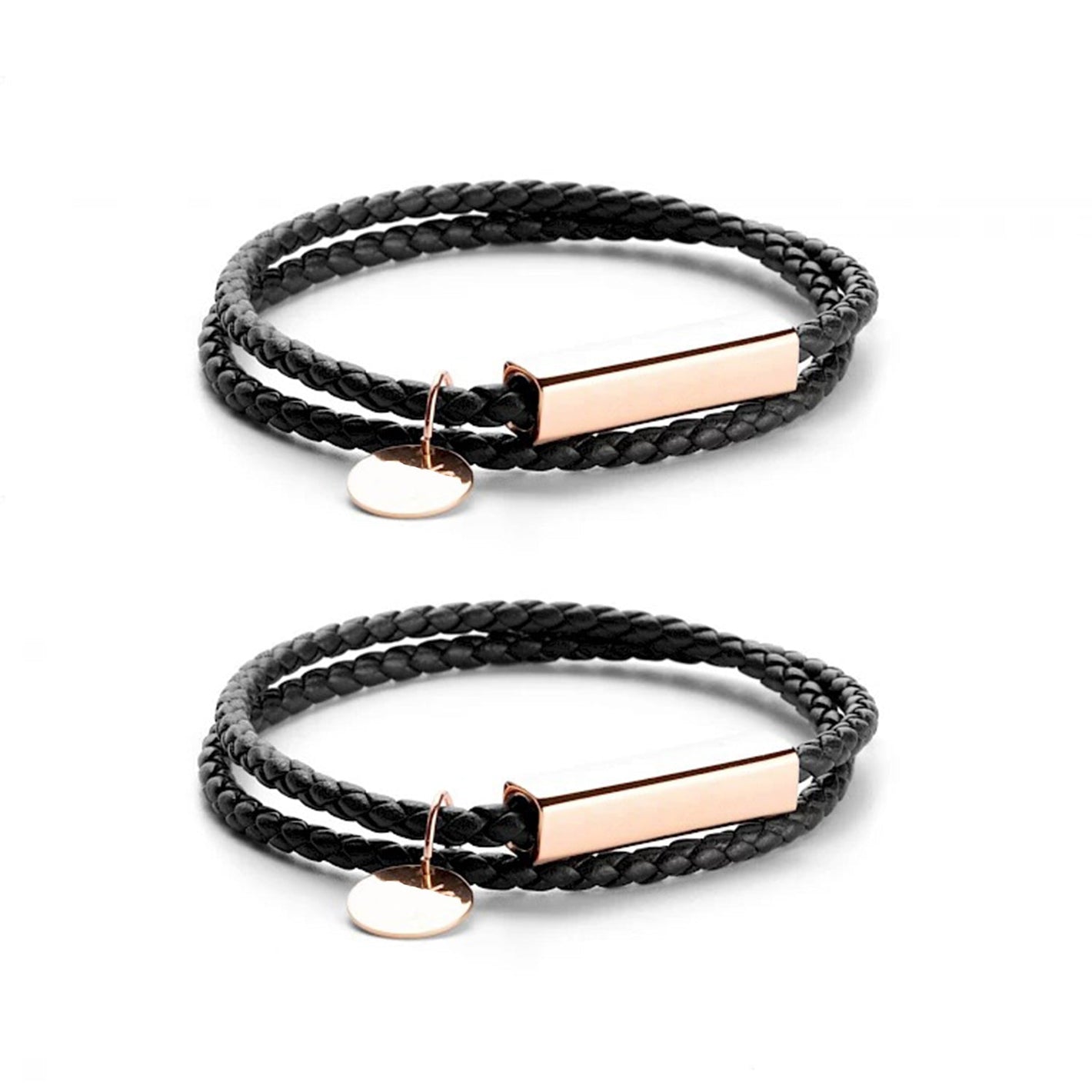 Braided Leather Bracelet with Stainless Steel Rod (2 Pcs)