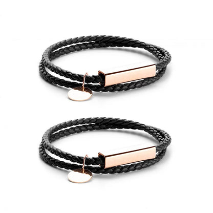 Braided Leather Bracelet with Stainless Steel Rod (2 Pcs)