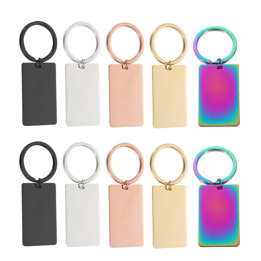 Porte-clés rectangulaire en acier inoxydable (10 pcs)