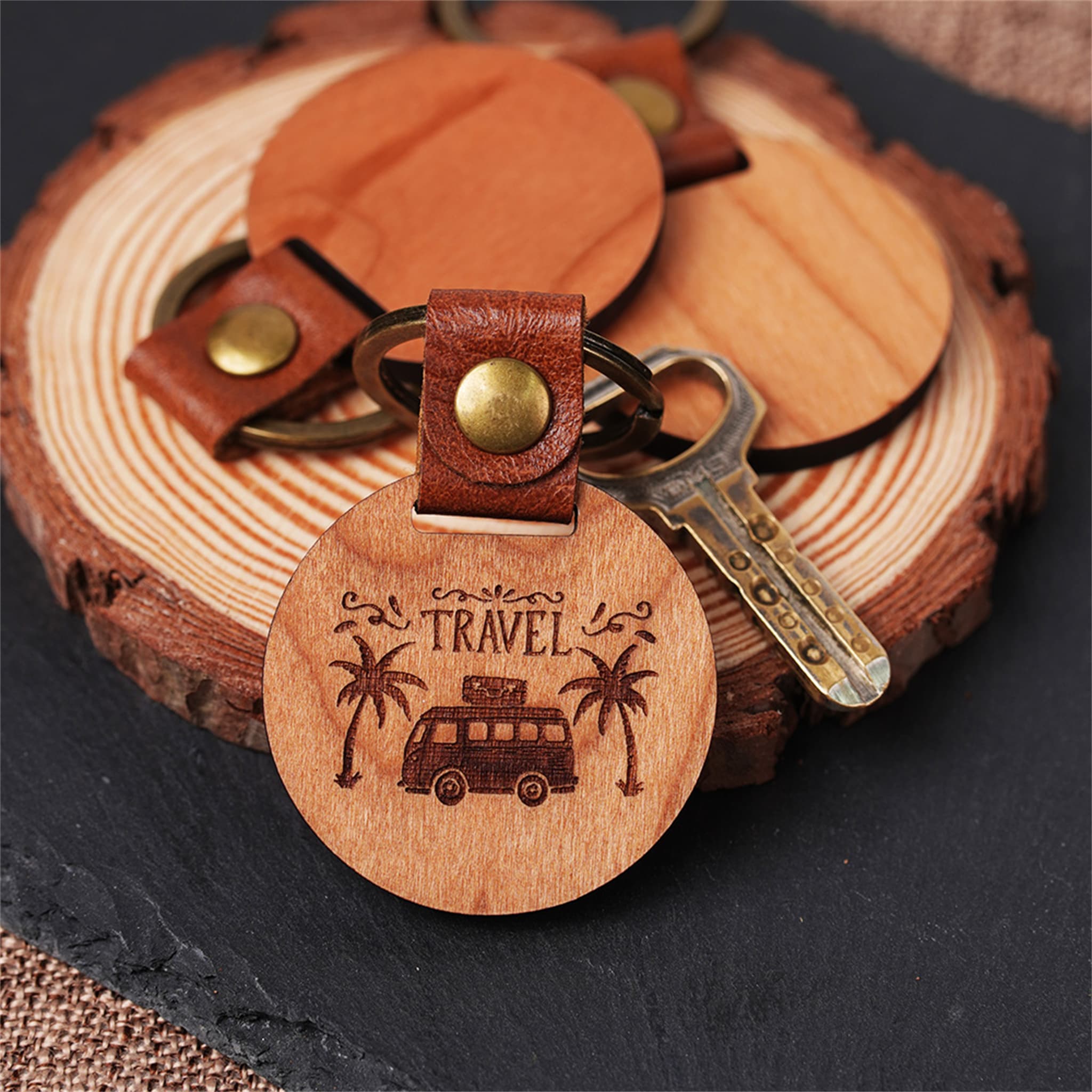 Cherry Wood Round Keychain (5 pcs)