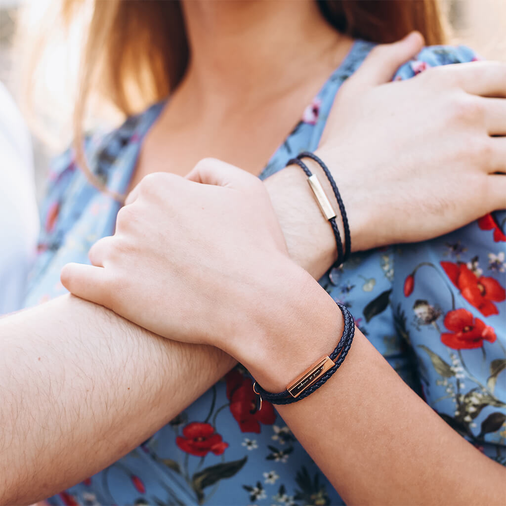 Braided Leather Bracelet with Stainless Steel Rod (2 pcs)